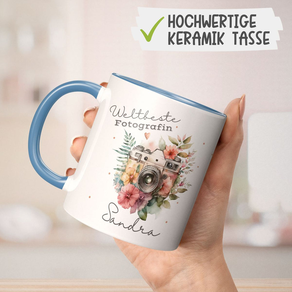 Keramik Tasse Weltbeste Fotografin Kamera mit Wunschname - von Mikalino