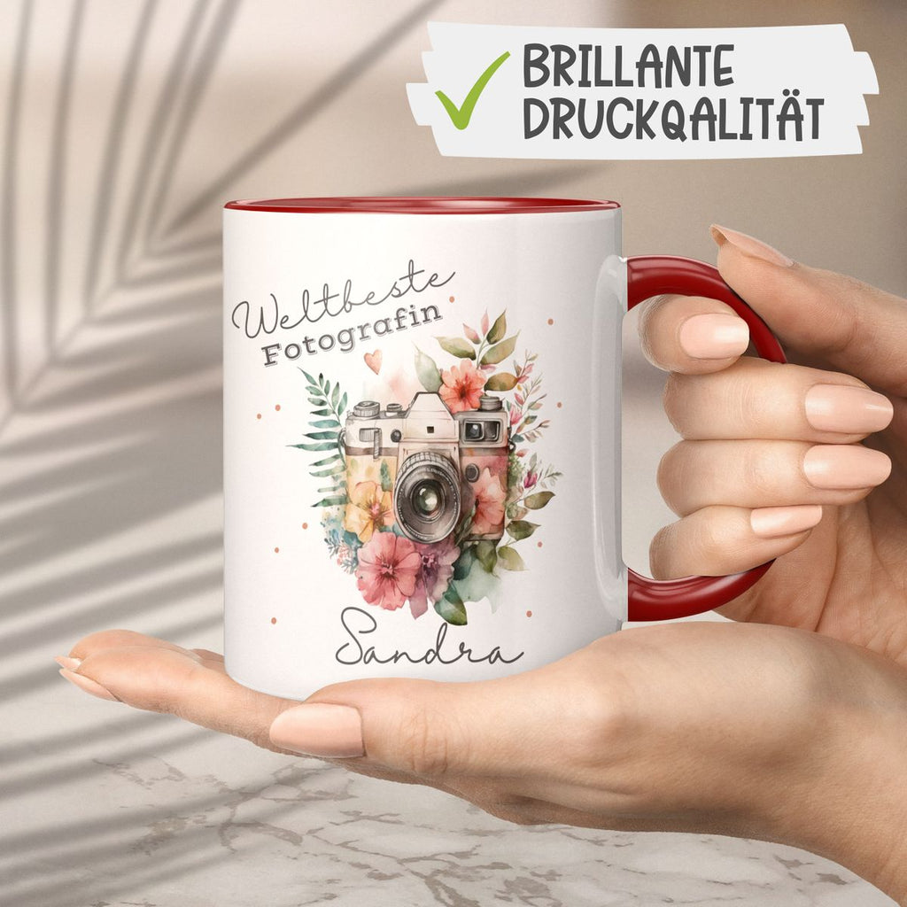 Keramik Tasse Weltbeste Fotografin Kamera mit Wunschname - von Mikalino