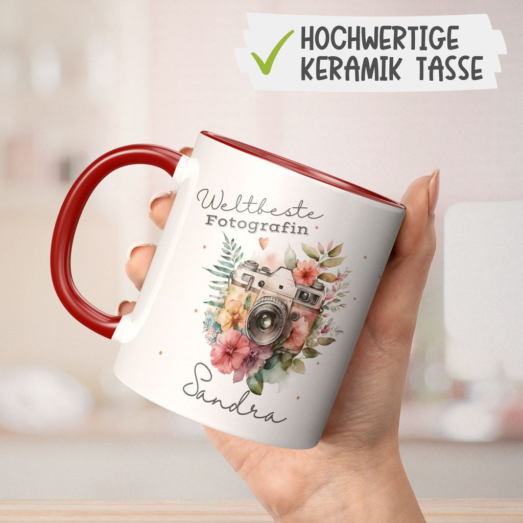 Keramik Tasse Weltbeste Fotografin Kamera mit Wunschname - von Mikalino