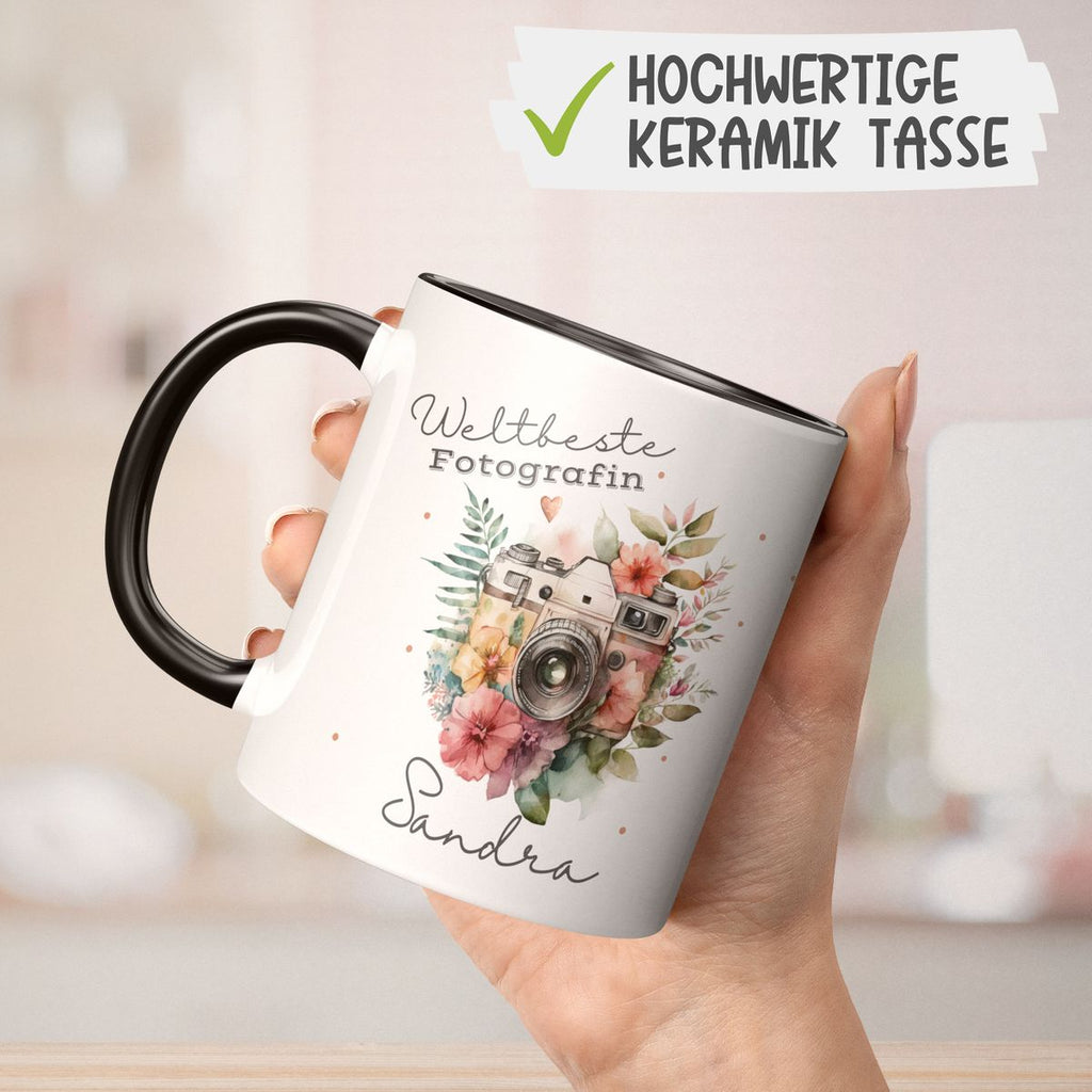 Keramik Tasse Weltbeste Fotografin Kamera mit Wunschname - von Mikalino