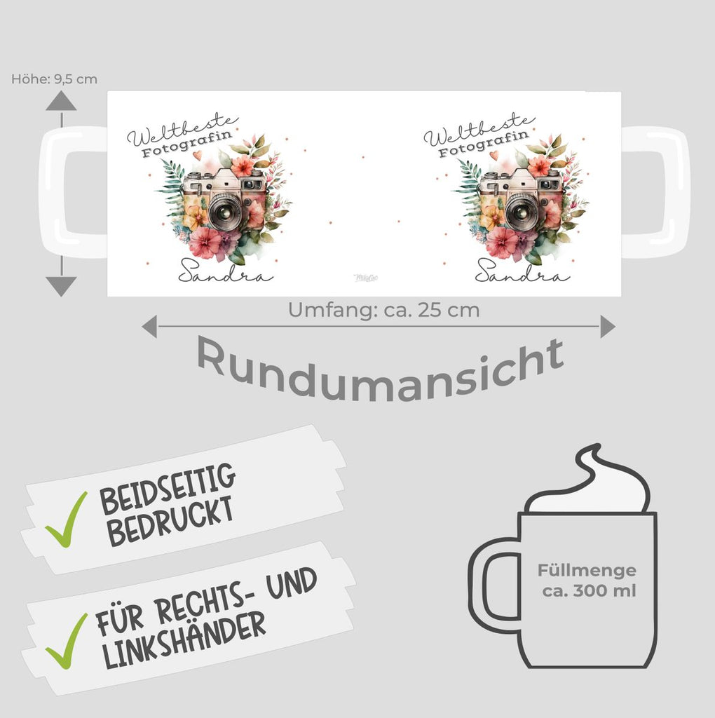 Keramik Tasse Weltbeste Fotografin Kamera mit Wunschname - von Mikalino