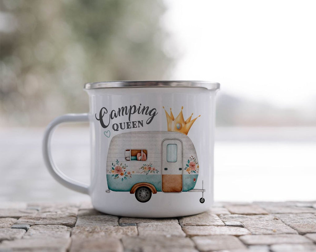 Emaille Tasse Camping Queen Wohnwagen - von Mikalino