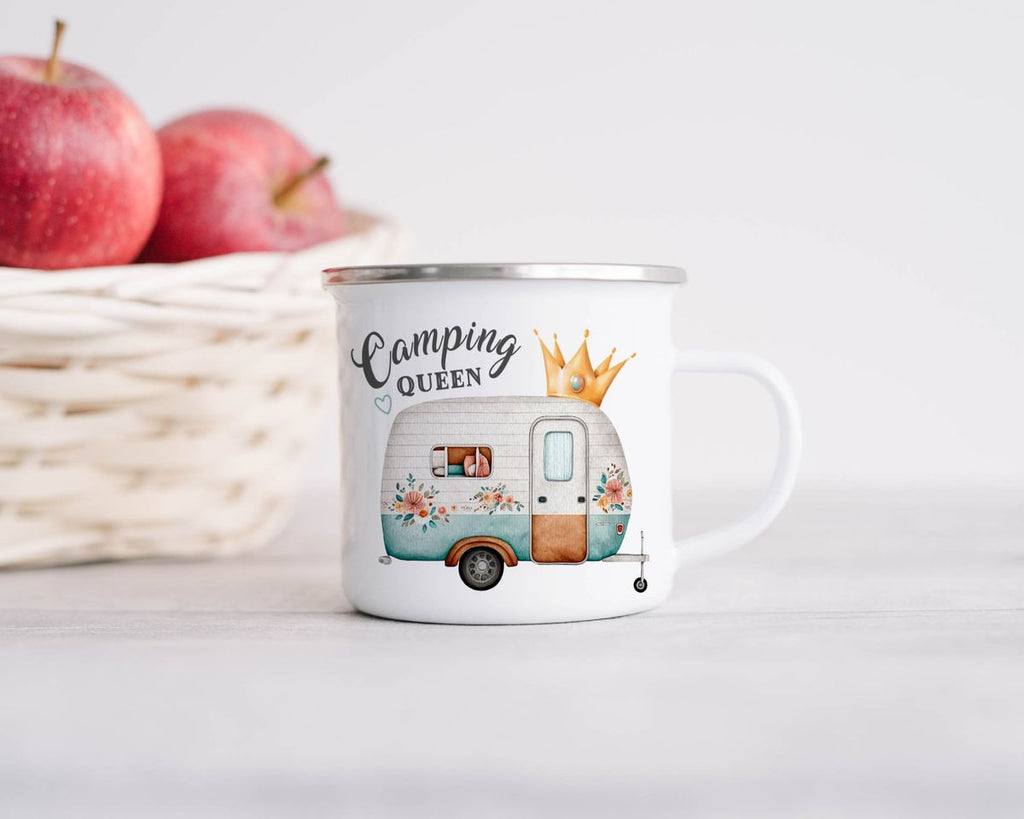 Emaille Tasse Camping Queen Wohnwagen - von Mikalino