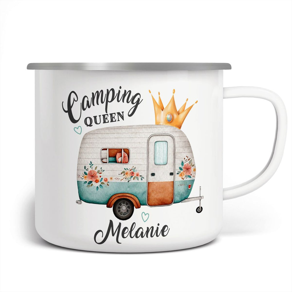 Emaille Tasse Camping Queen Wohnwagen mit Wunschname - von Mikalino