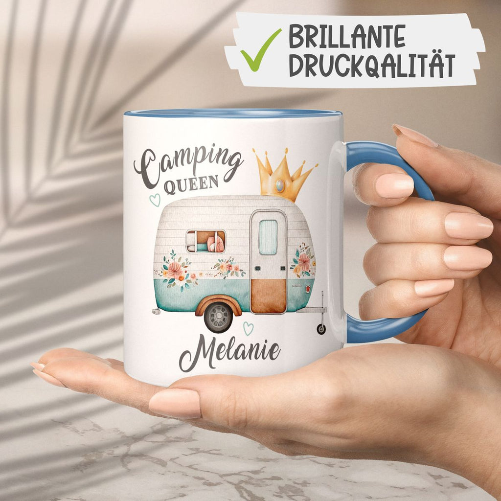 Keramik Tasse Camping Queen Wohnwagen mit Wunschname - von Mikalino