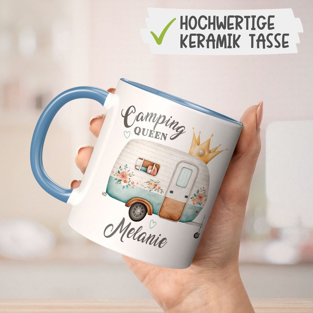 Keramik Tasse Camping Queen Wohnwagen mit Wunschname - von Mikalino