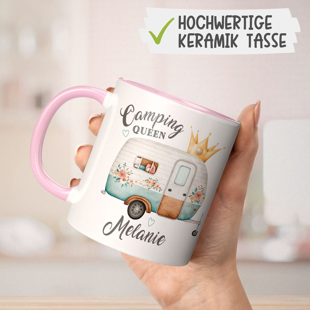 Keramik Tasse Camping Queen Wohnwagen mit Wunschname - von Mikalino