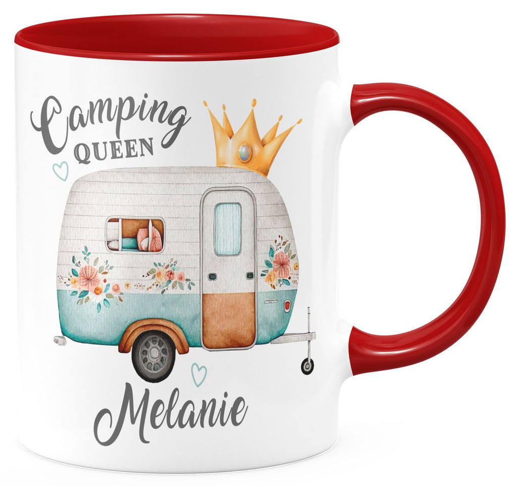 Keramik Tasse Camping Queen Wohnwagen mit Wunschname - von Mikalino