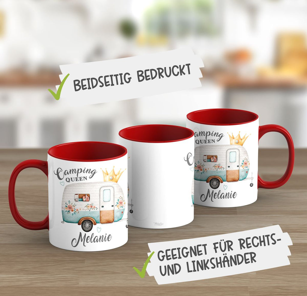 Keramik Tasse Camping Queen Wohnwagen mit Wunschname - von Mikalino