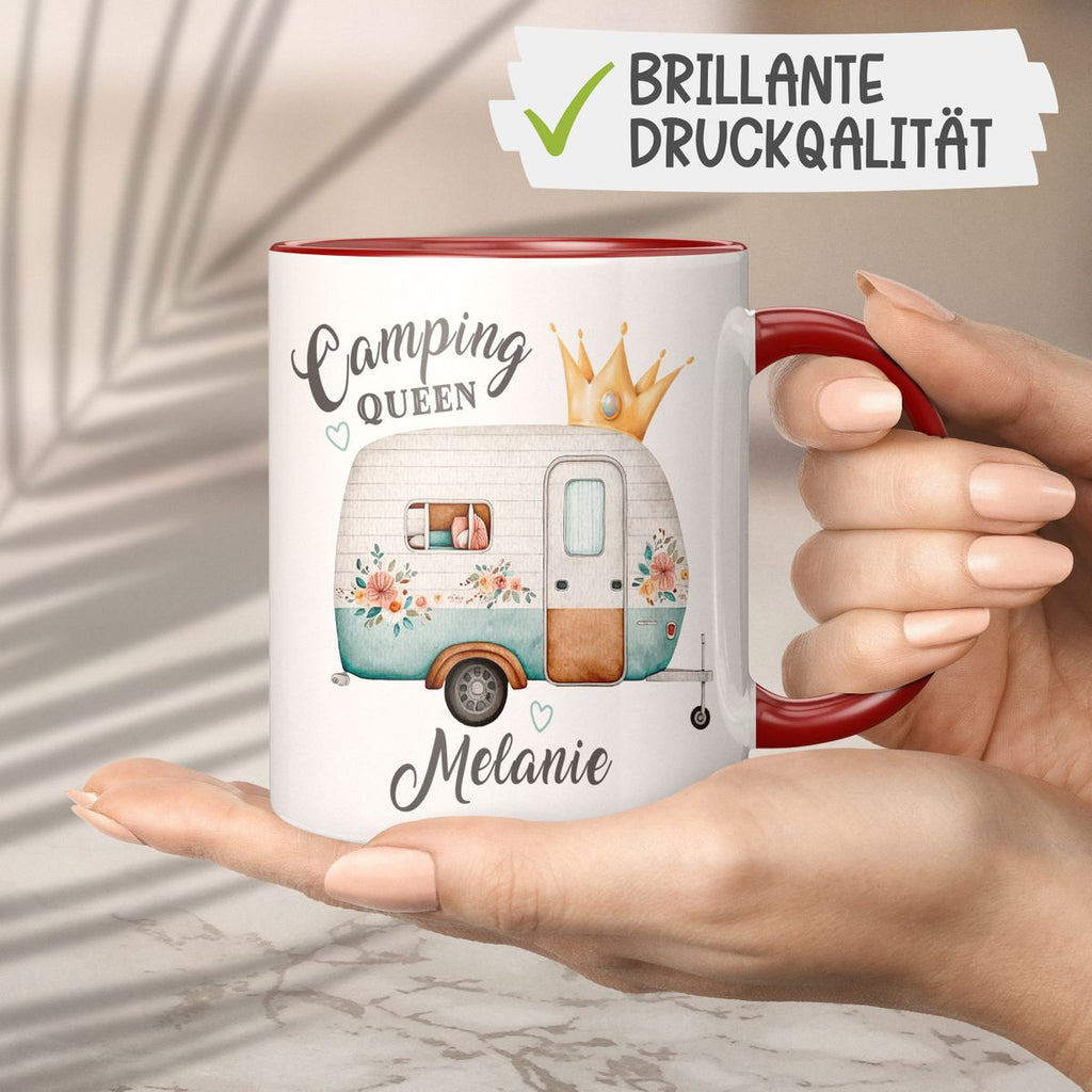 Keramik Tasse Camping Queen Wohnwagen mit Wunschname - von Mikalino