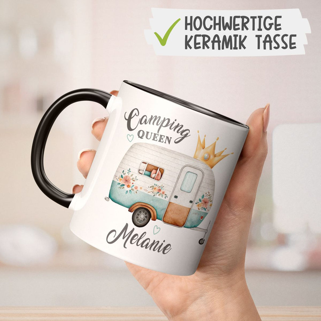 Keramik Tasse Camping Queen Wohnwagen mit Wunschname - von Mikalino