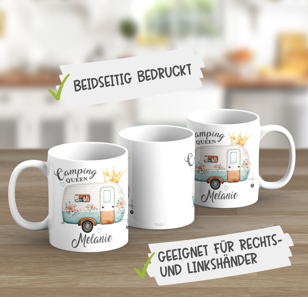 Keramik Tasse Camping Queen Wohnwagen mit Wunschname - von Mikalino