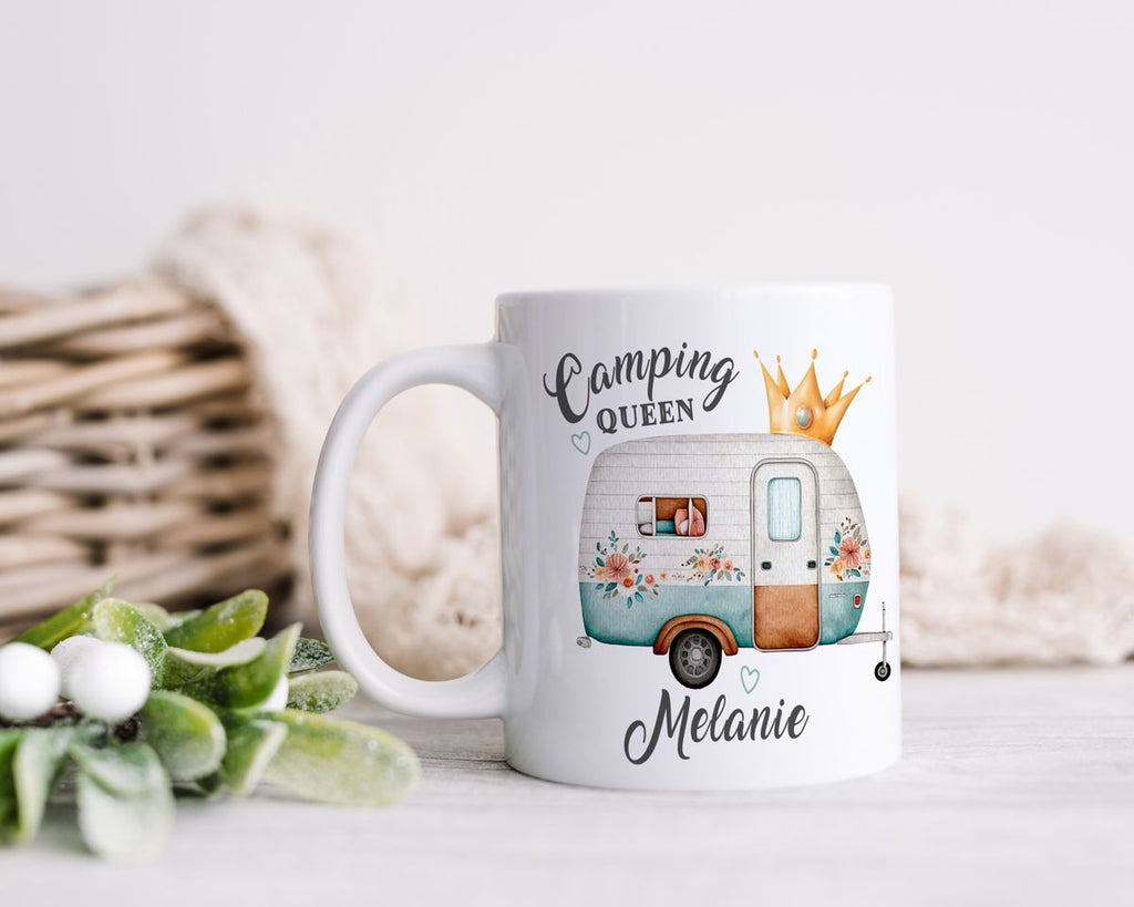 Keramik Tasse Camping Queen Wohnwagen mit Wunschname - von Mikalino