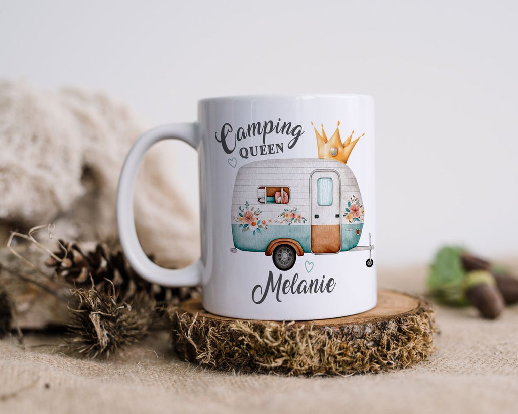 Keramik Tasse Camping Queen Wohnwagen mit Wunschname - von Mikalino