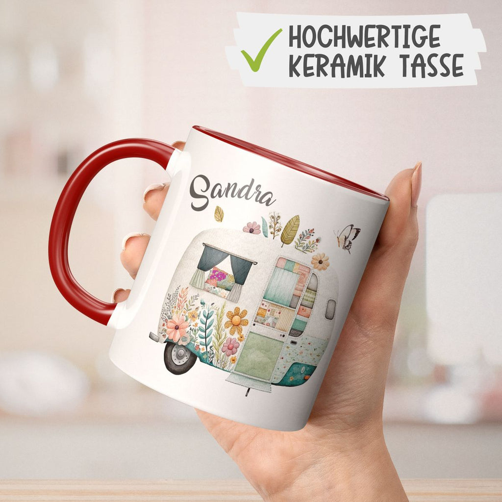 Keramik Tasse Camping Motiv Wohnwagen mit Wunschname - von Mikalino