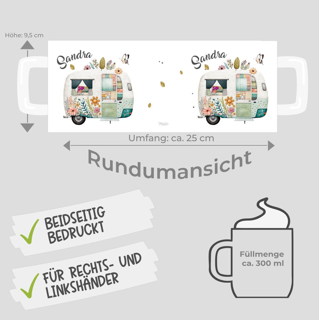 Keramik Tasse Camping Motiv Wohnwagen mit Wunschname - von Mikalino