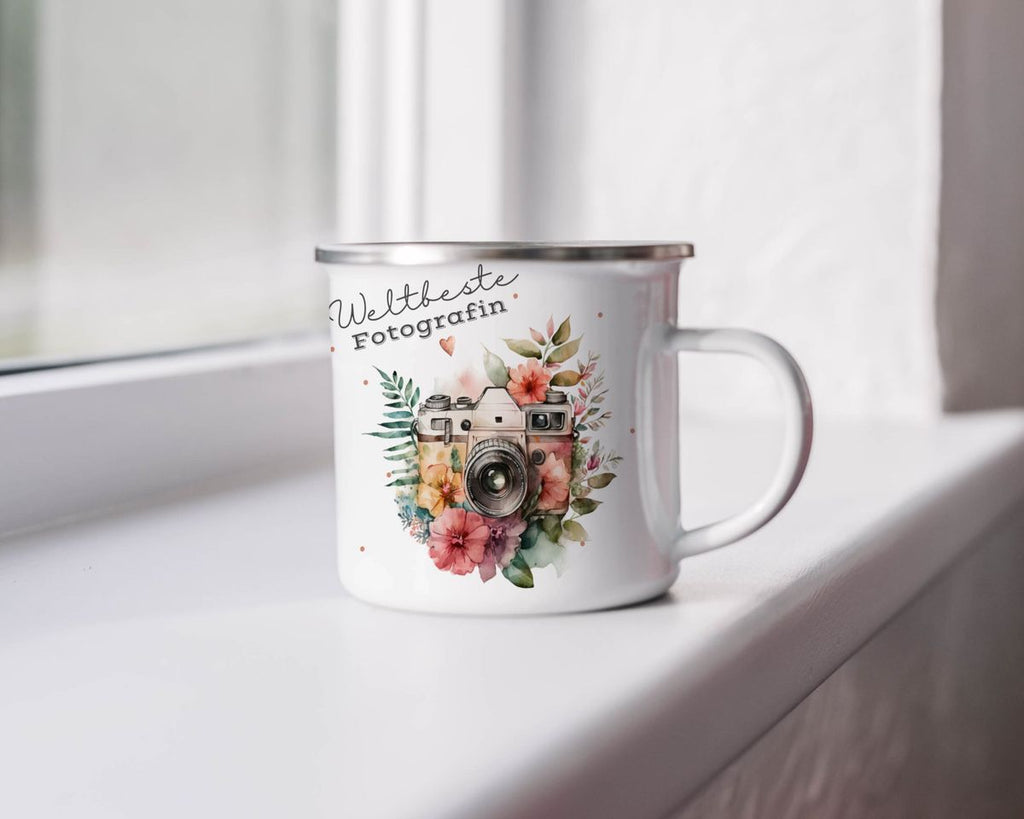 Emaille Tasse Weltbeste Fotografin - von Mikalino