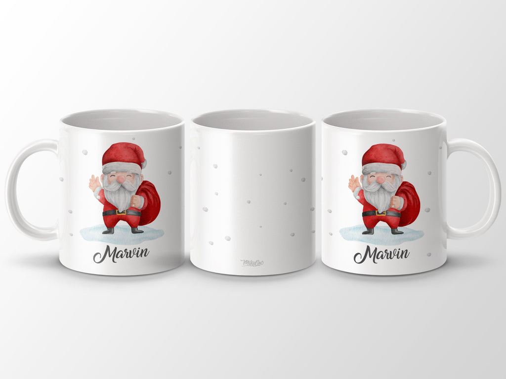 Keramik Tasse mit Wunschname Weihnachtsmann Design - von Mikalino