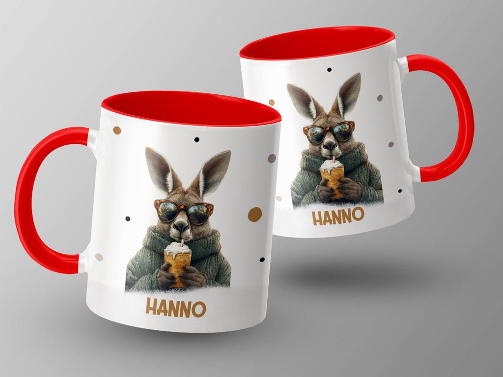 Keramik Tasse mit Wunschname Cooles Känguru Design - von Mikalino