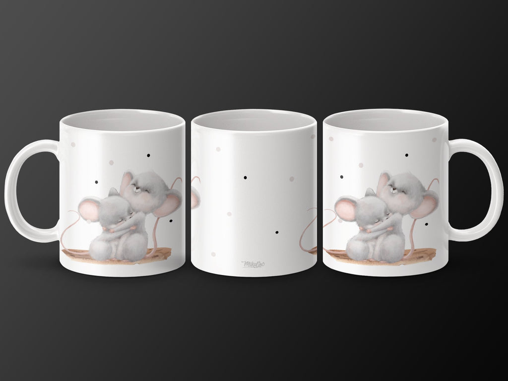 Keramik Tasse Süße Umarmung Mäuse Design - von Mikalino