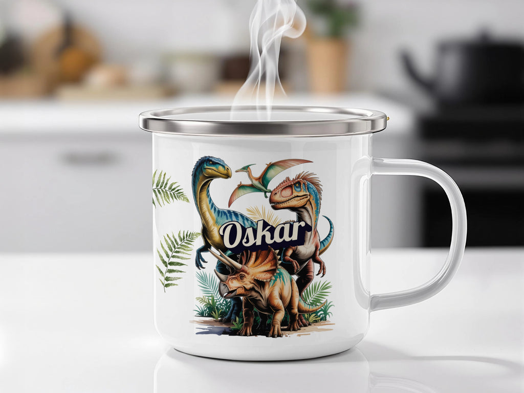 Dinosaur and Ferns Design Metal Mug product