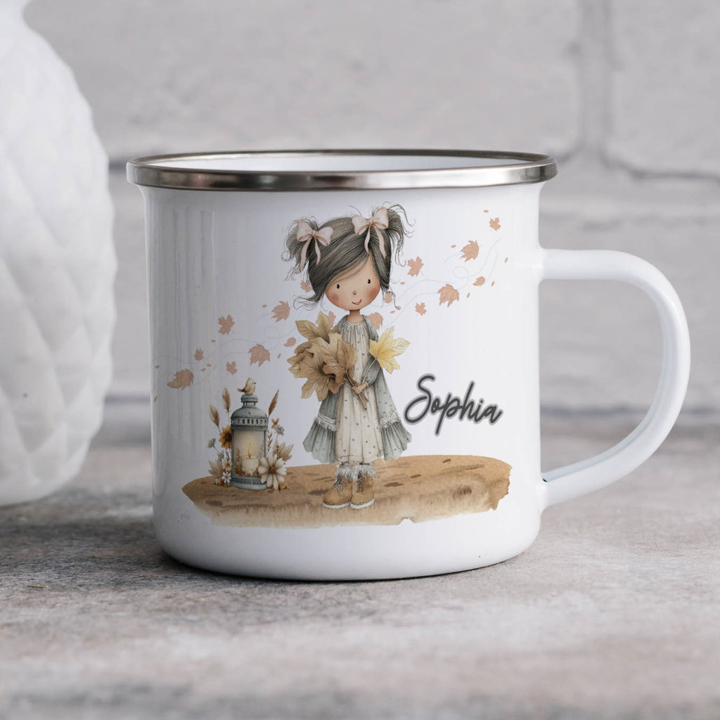 Personalized Girl Holding Leaves Enamel Mug product