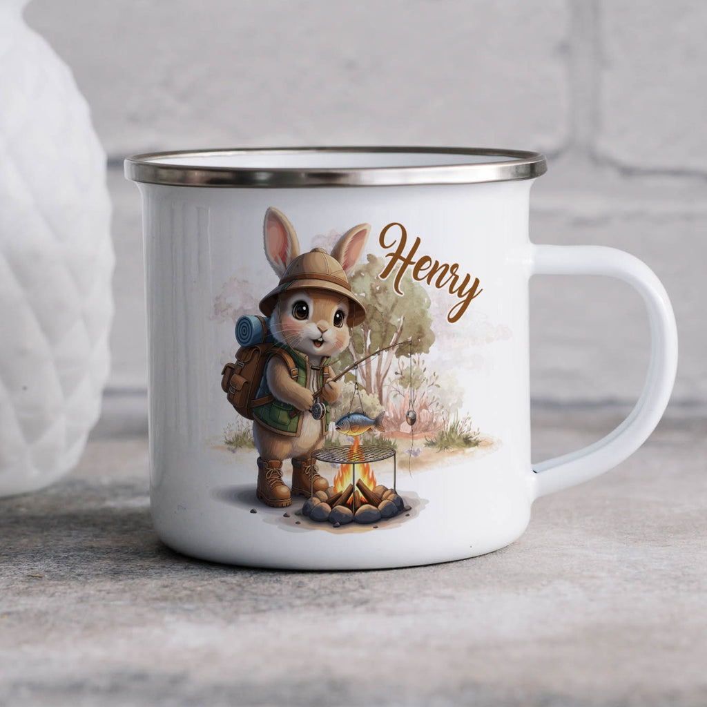 Adventure Bunny Campfire Custom Enamel Mug product type