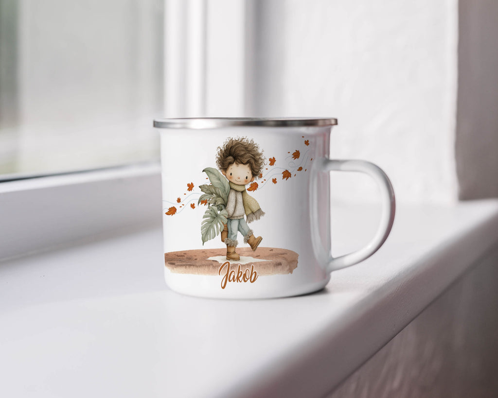 Cute Autumn Boy Custom Design Enamel Mug product
