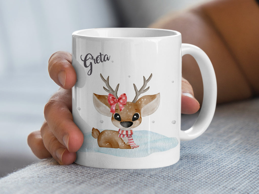 Keramik Tasse mit Wunschname Rentier Design Weihnachten - von Mikalino