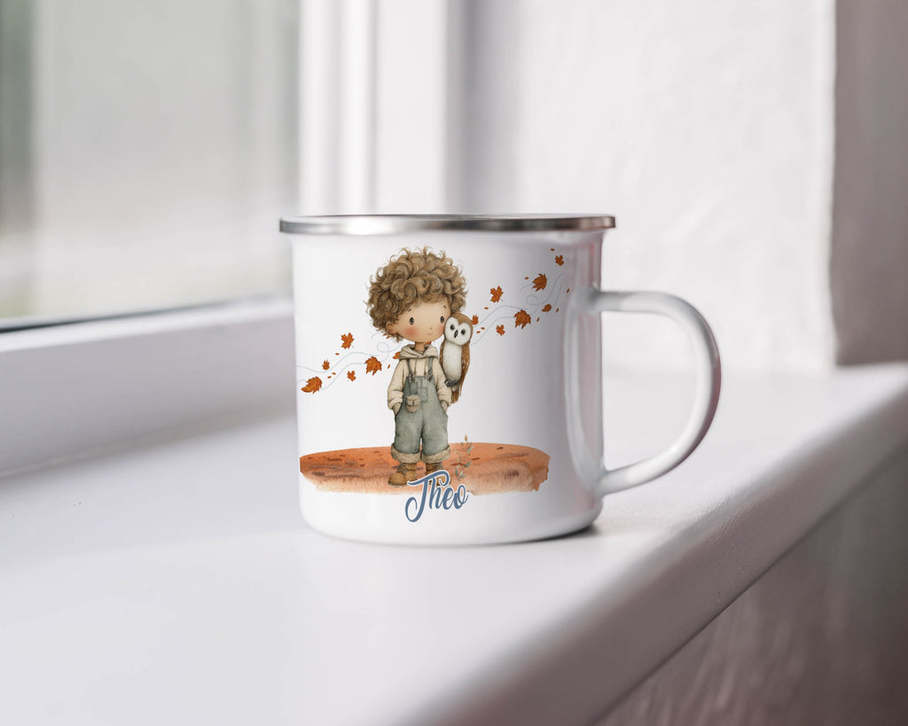 Adorable Child with Owl Art Illustrated Mug product