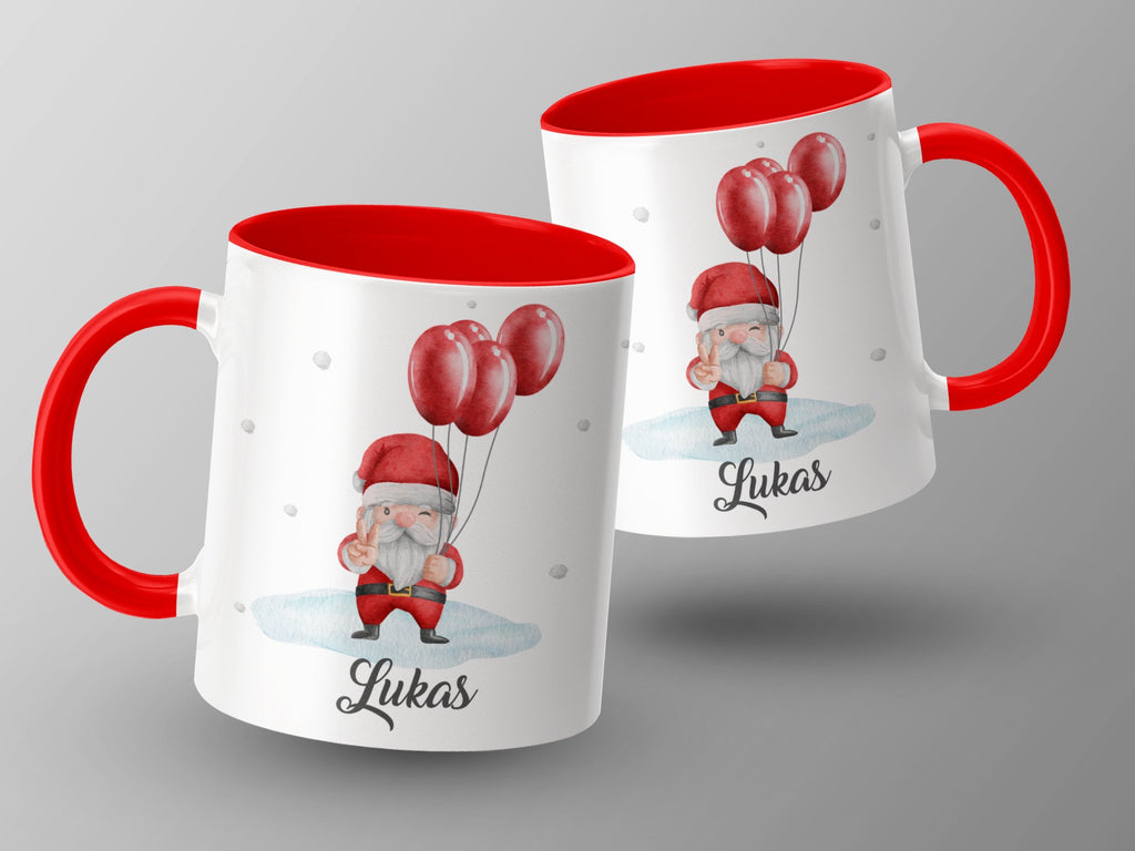 Keramik Tasse Weihnachtsmann mit Ballons mit eigenem Namen - von Mikalino