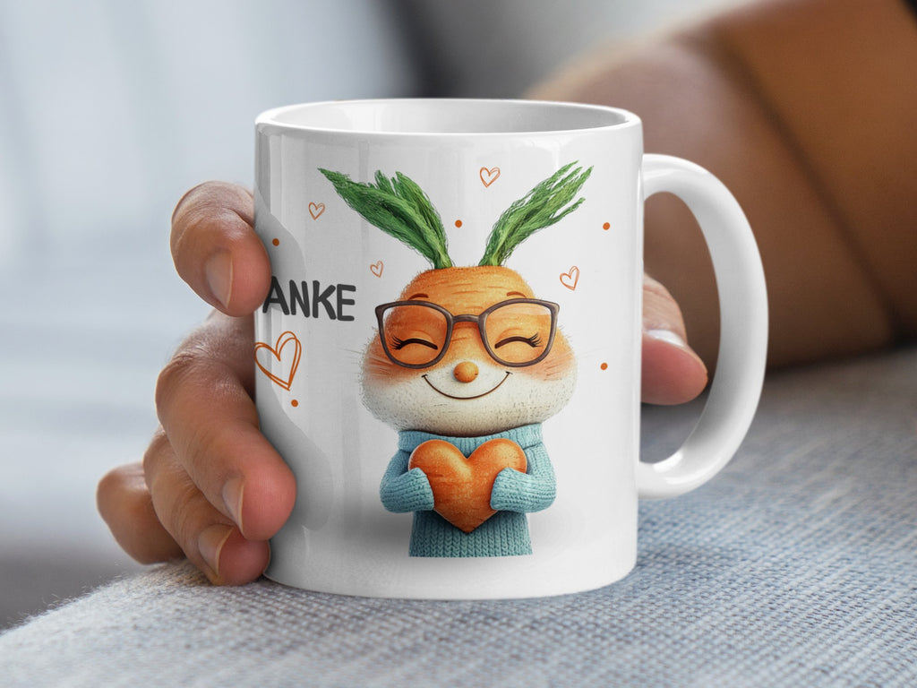 Keramik Tasse Danke Herz Hase Karotte Design - von Mikalino