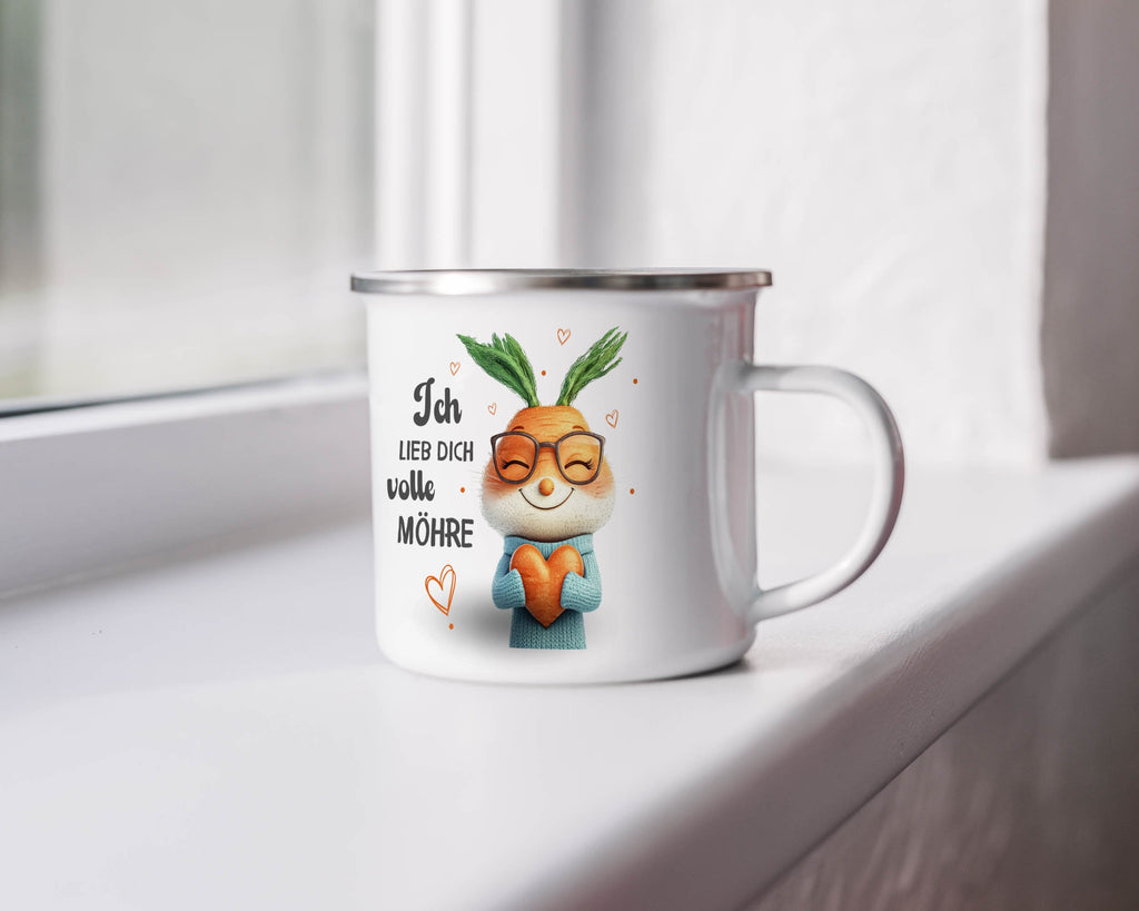 Emaille Tasse Liebevolle Karotten Illustration Ich Liebe Dich mit Name personalisiert & Motiv | Geschenkidee (7492) - von Mikalino