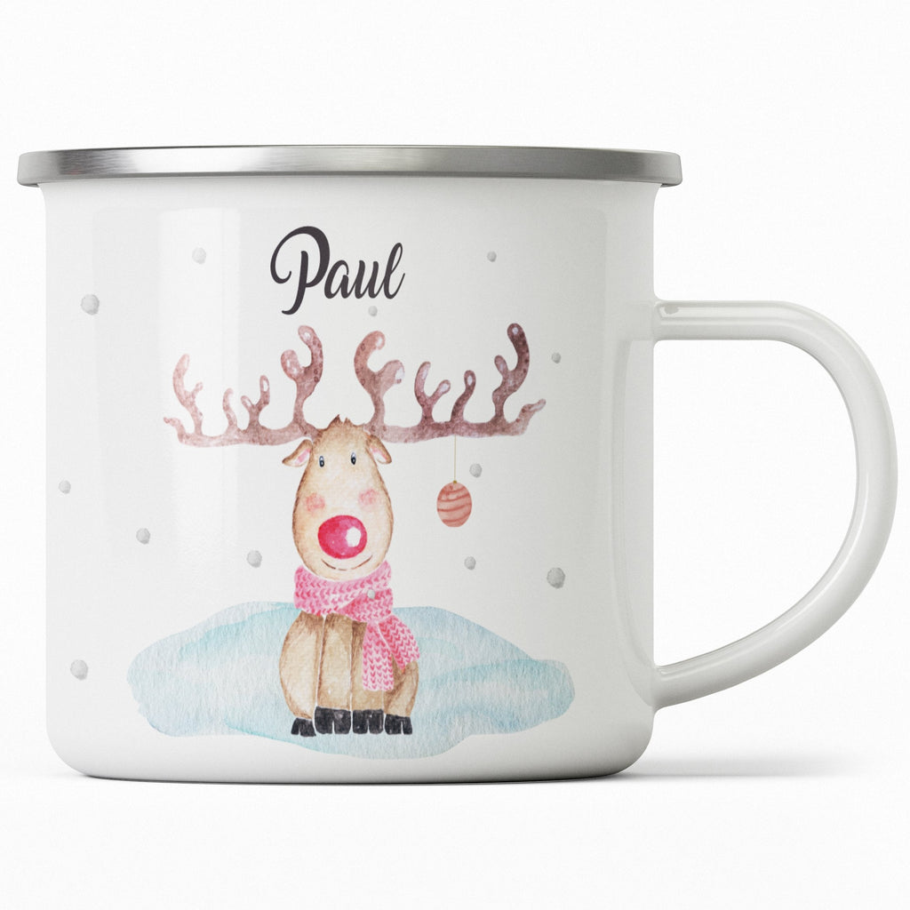 Emaille Tasse Personalisierte Rentier Design Weihnachten mit Name personalisiert & Motiv | Geschenkidee (7472) - von Mikalino