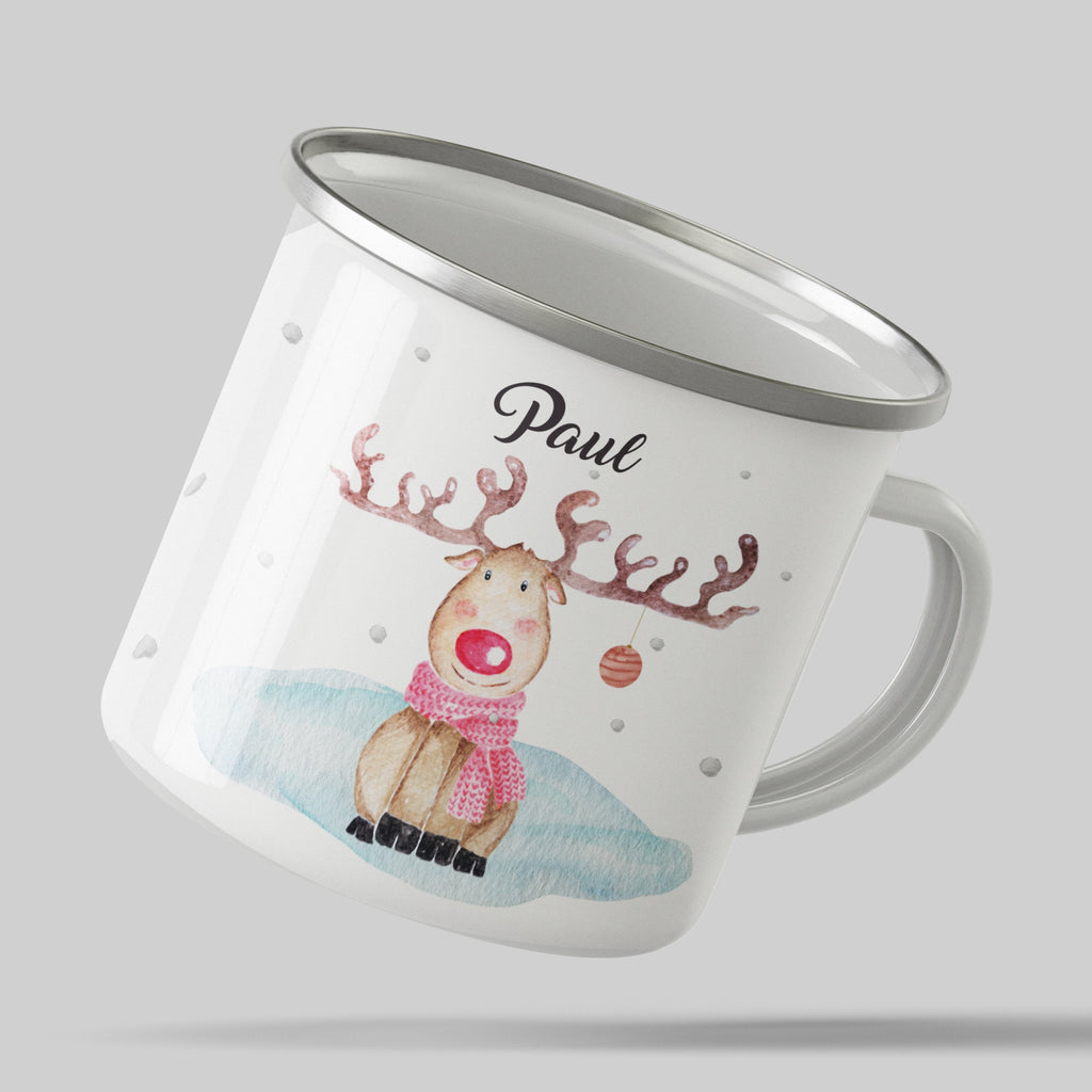 Emaille Tasse Personalisierte Rentier Design Weihnachten mit Name personalisiert & Motiv | Geschenkidee (7472) - von Mikalino