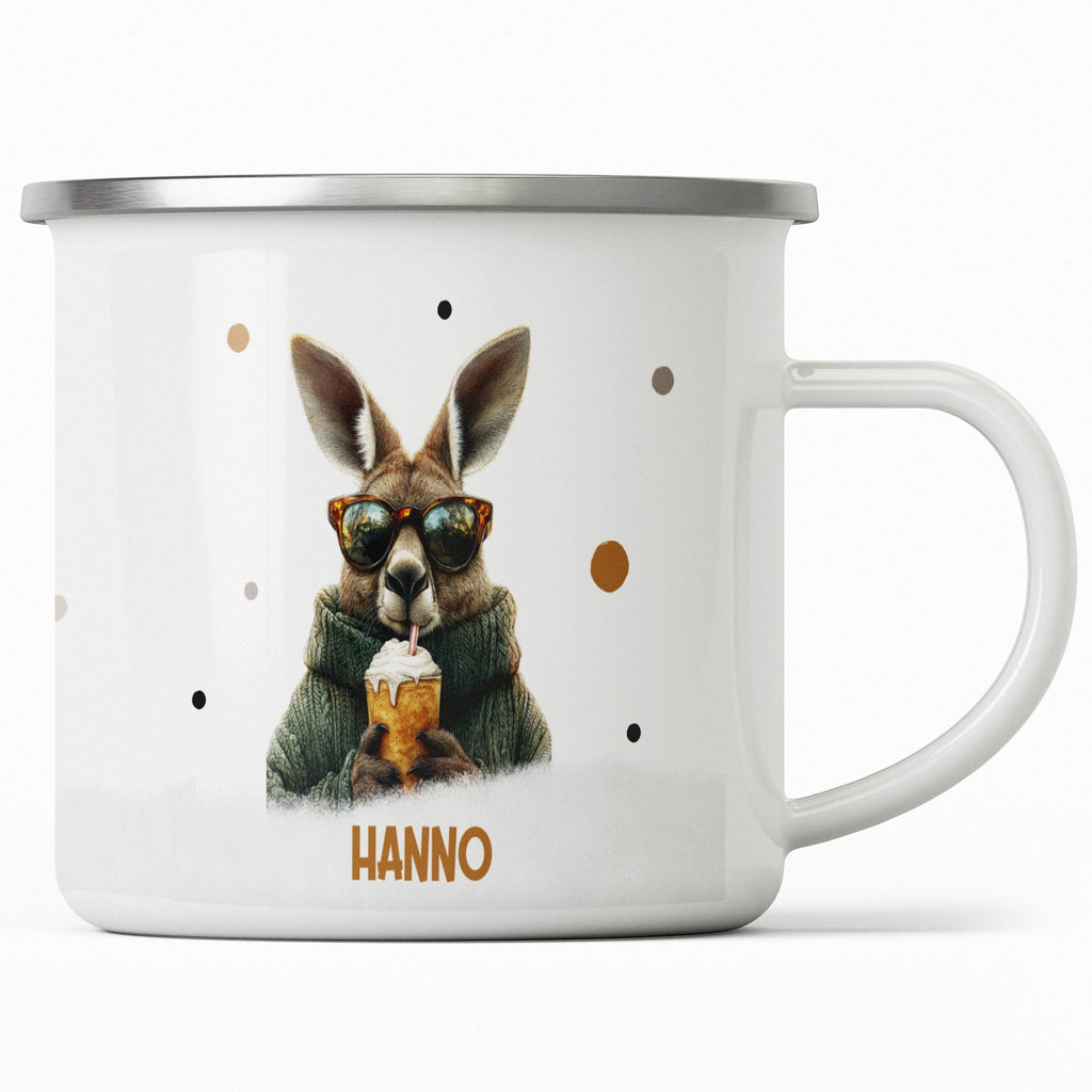 Emaille Tasse Hanno Kangaroo with Sunglasses and Ice Cream mit Name personalisiert & Motiv | Geschenkidee (7483) - von Mikalino