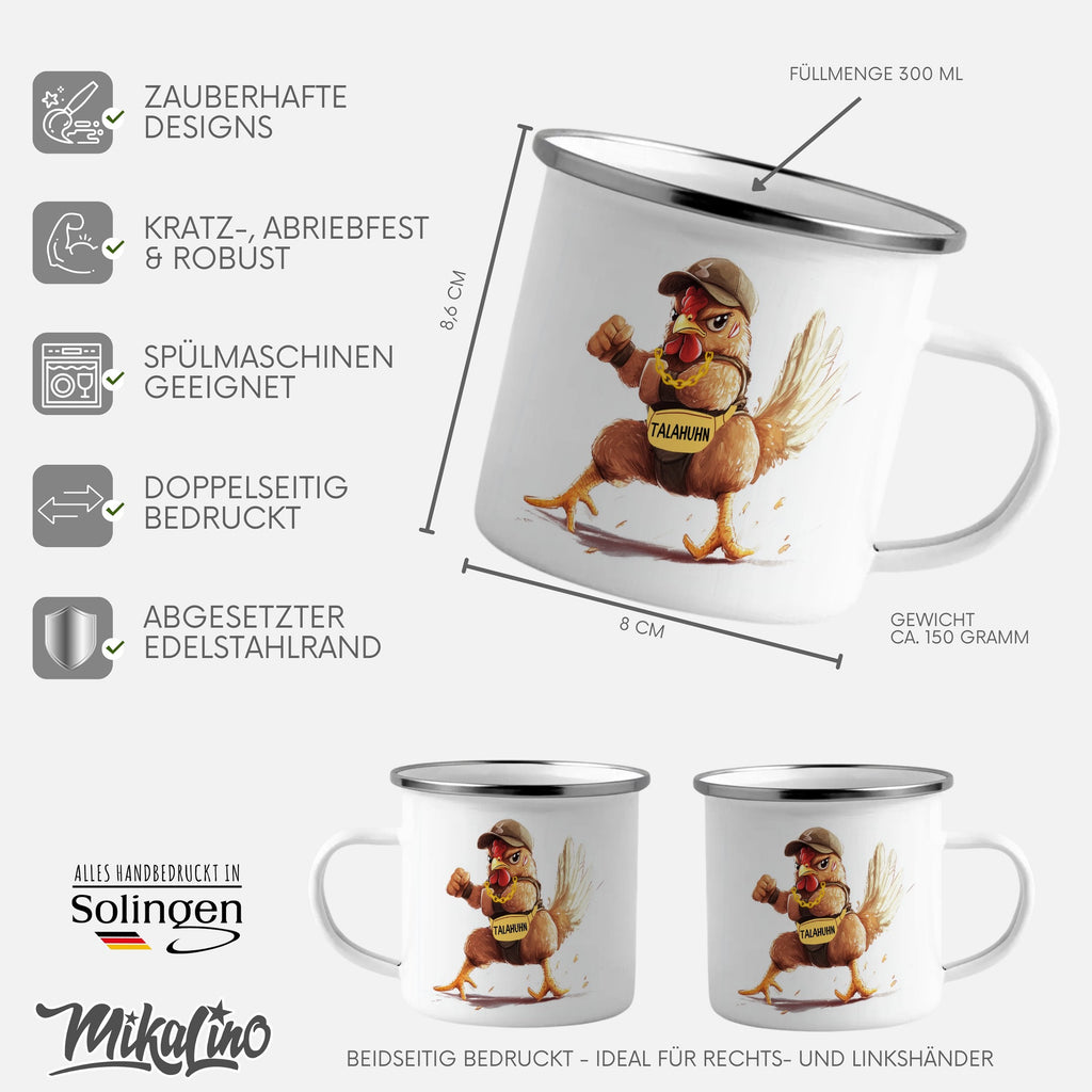 Emaille Tasse Lustiges Hähnchen Grafik Design Tassen Geschenk mit Name personalisiert & Motiv | Geschenkidee (7498) - von Mikalino