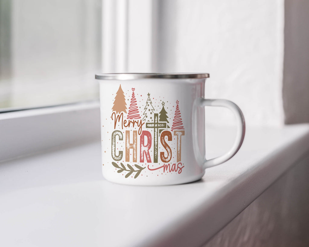 Emaille Tasse Merry Christmas Mug, Festliche Weihnachtsbecher, Wintergeschenkidee mit Name personalisiert & Motiv | Geschenkidee (7477) - von Mikalino