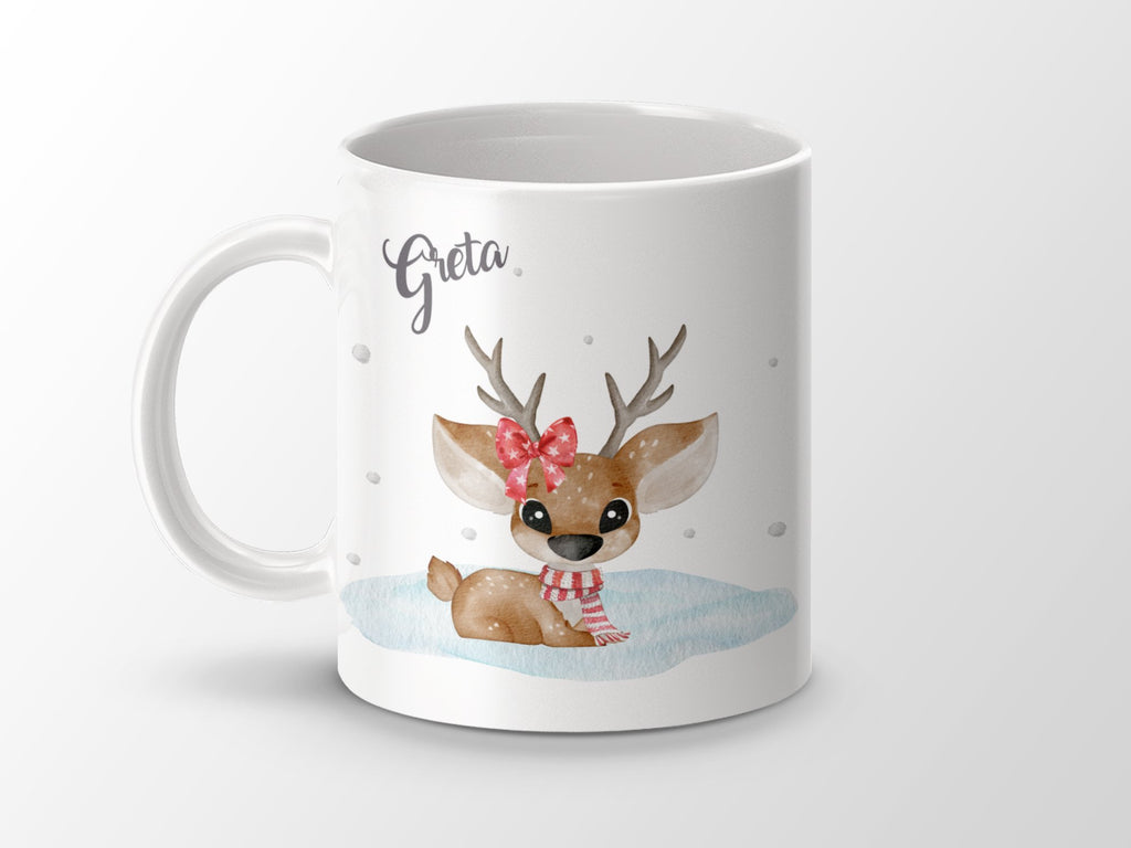 Keramik Tasse mit Wunschname Rentier Design Weihnachten - von Mikalino