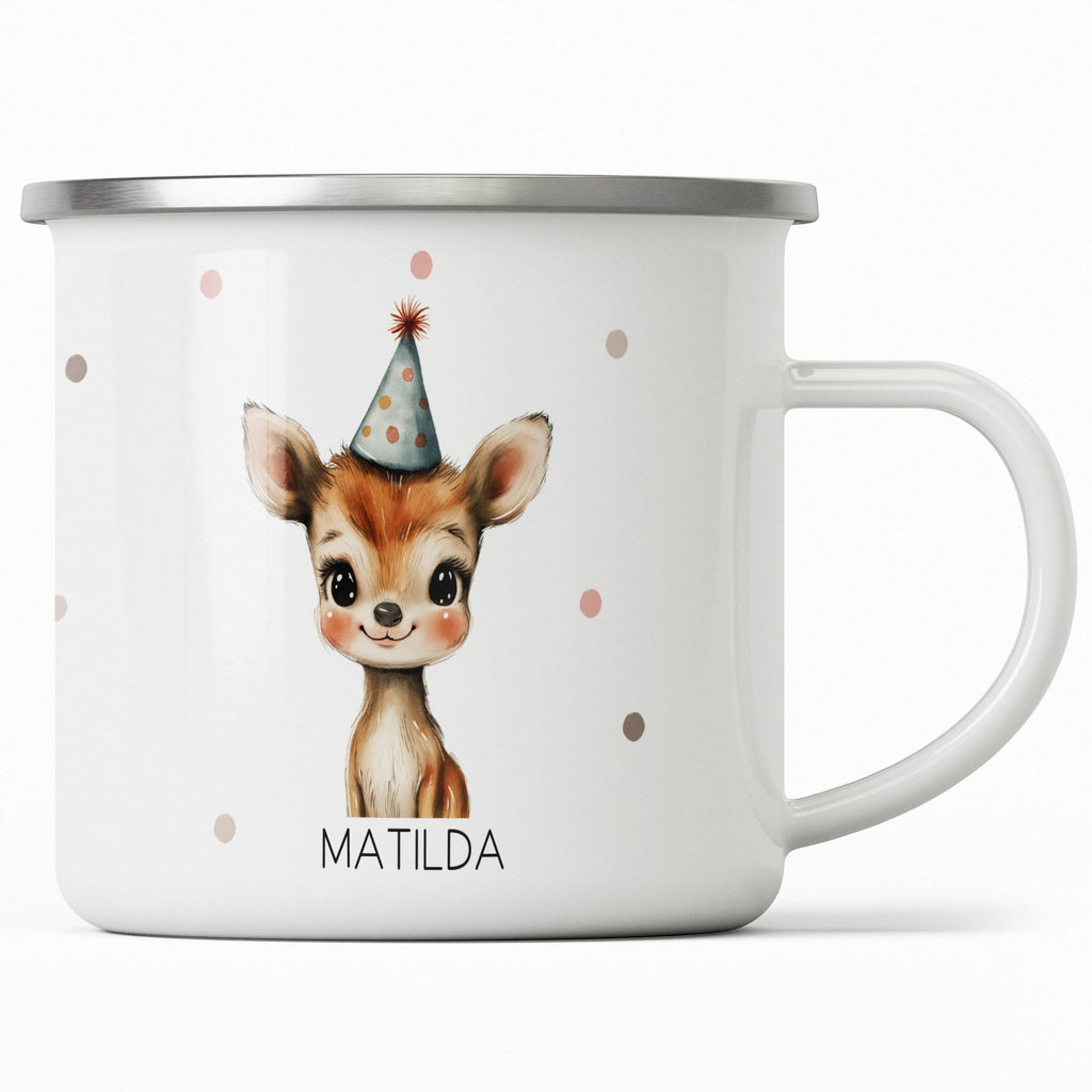 Emaille Tasse Niedliches Hirsch Matilda Design Kaffeetasse mit Name personalisiert & Motiv | Geschenkidee (7476) - von Mikalino