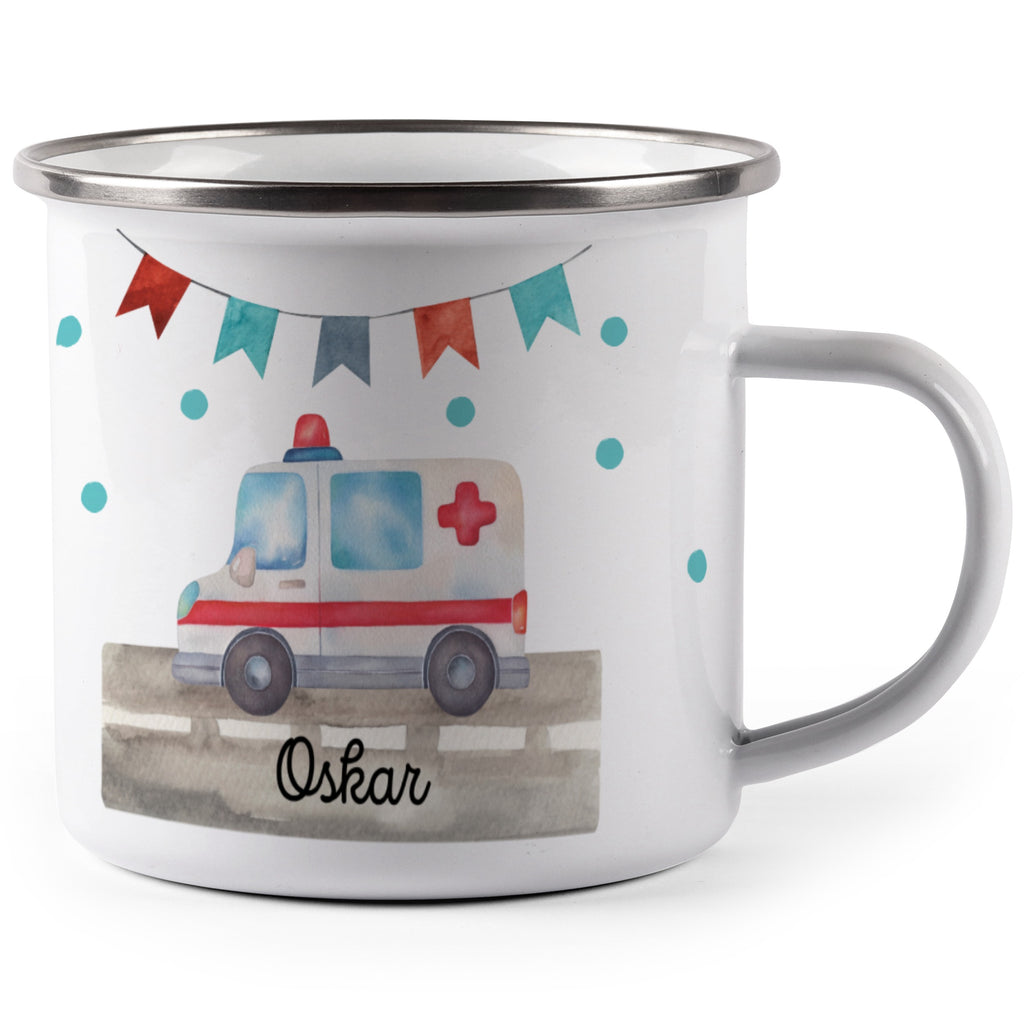 Personalized Ambulance Design Enamel Mug With Name Oskar