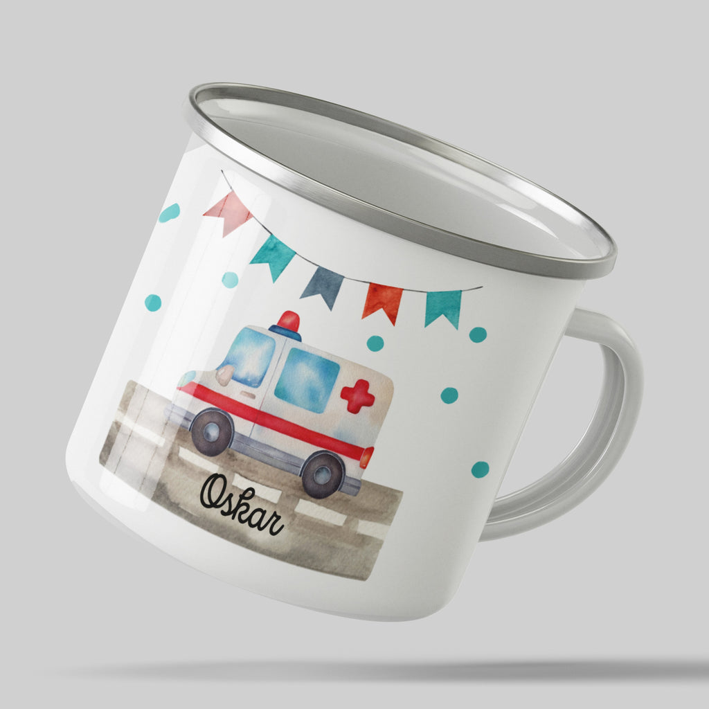 Personalized Ambulance Design Enamel Mug for Kids