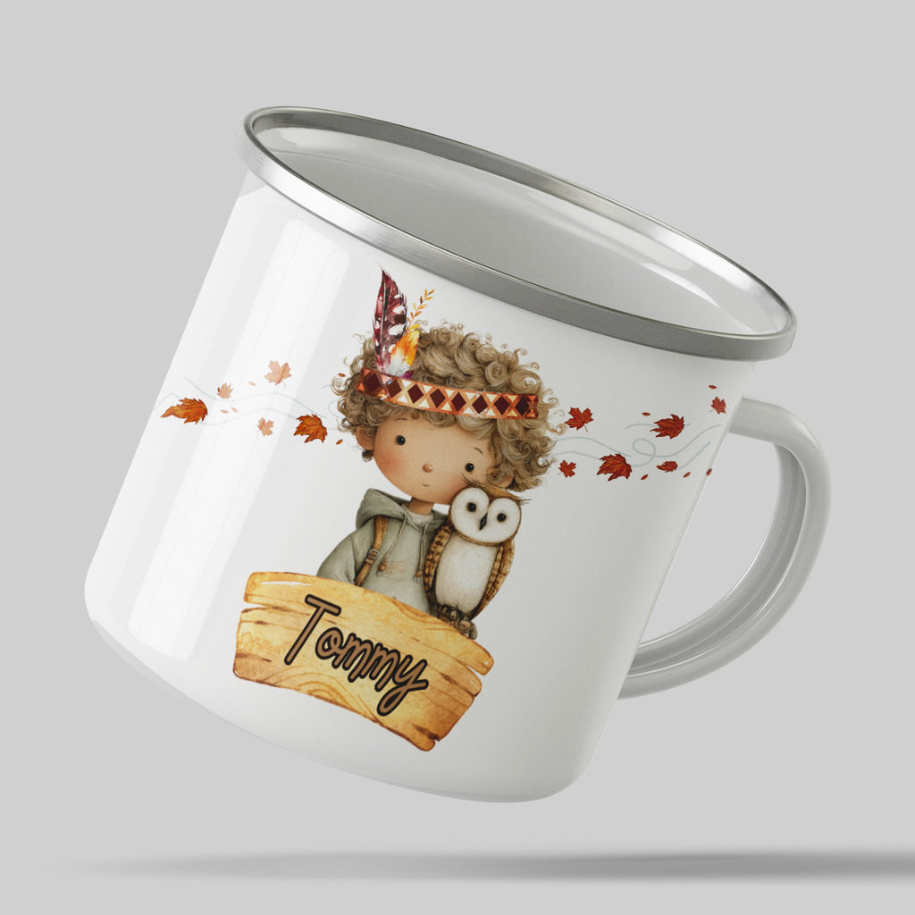 Adorable Fall Themed Boy with Owl Design Mug product