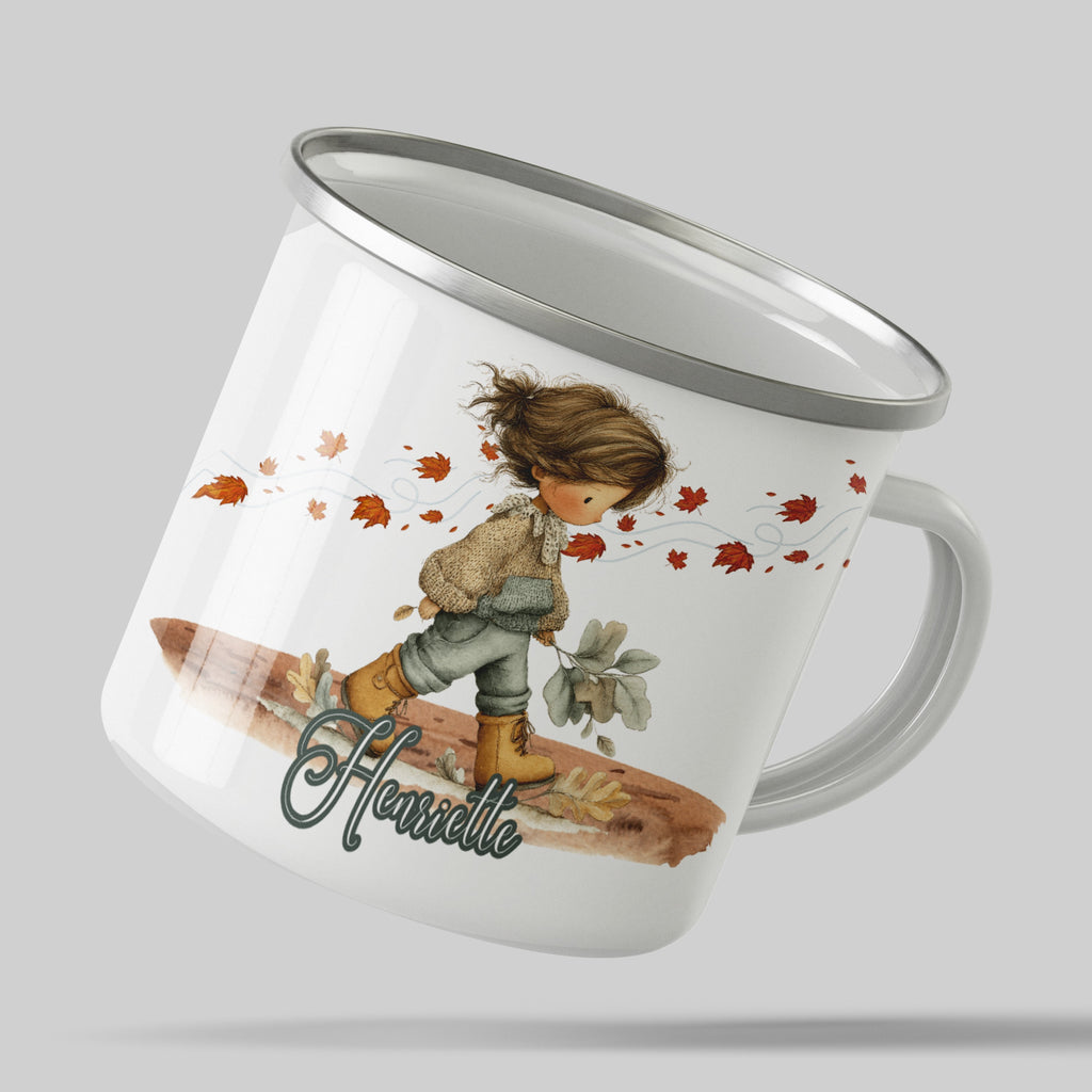 Autumn Stroll Girl Enamel Mug Personalized Product