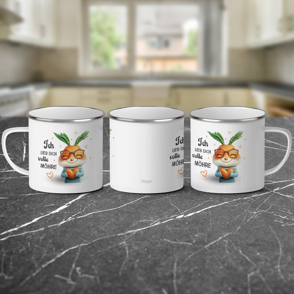 Emaille Tasse Liebevolle Karotten Illustration Ich Liebe Dich mit Name personalisiert & Motiv | Geschenkidee (7492) - von Mikalino