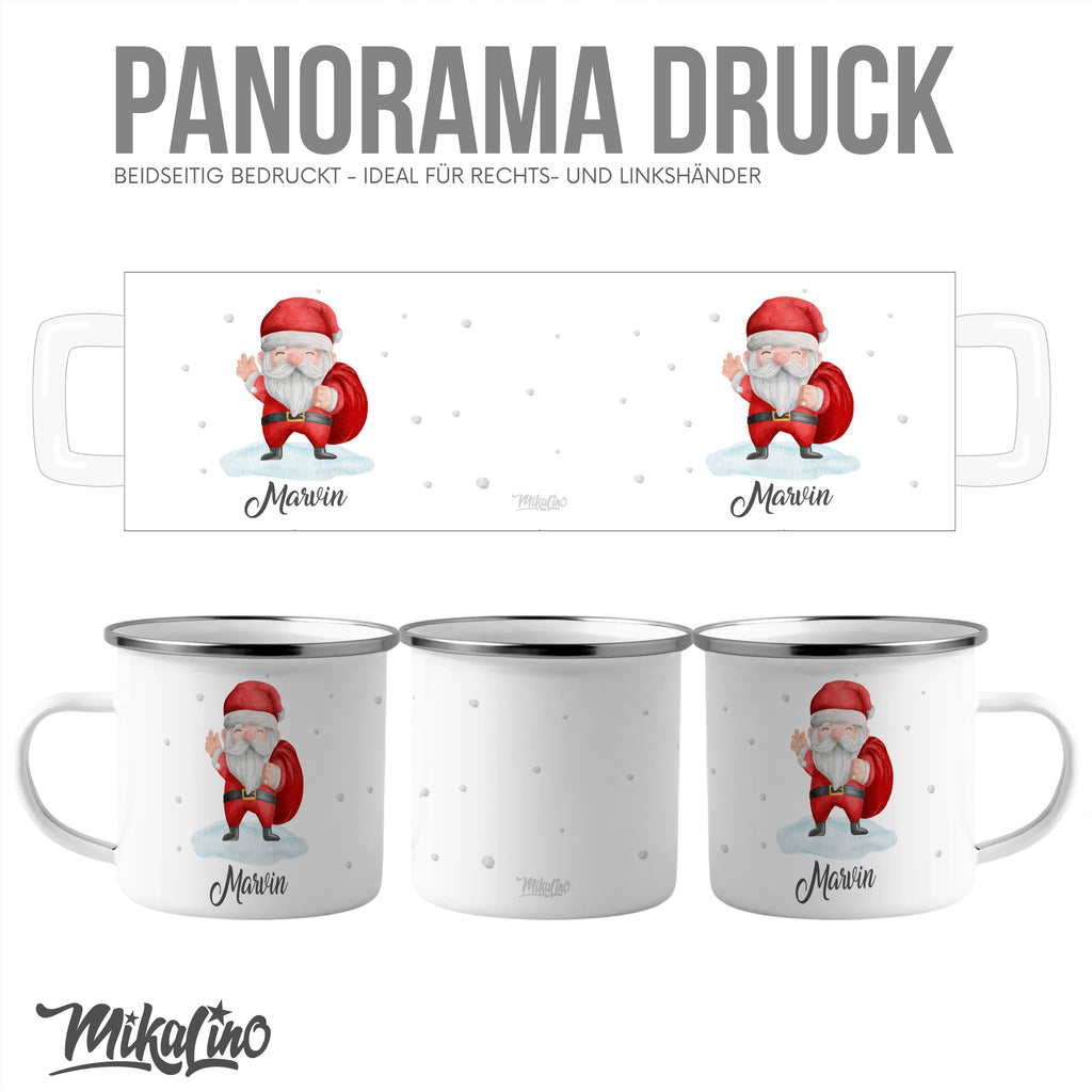 Emaille Tasse Lustiger Weihnachtsmann Design Weihnachten mit Name personalisiert & Motiv | Geschenkidee (7469) - von Mikalino