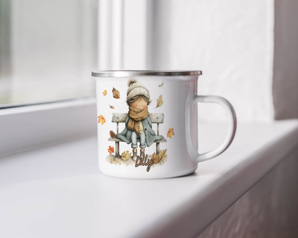 Autumn Child Design White Enamel Coffee Mug product type