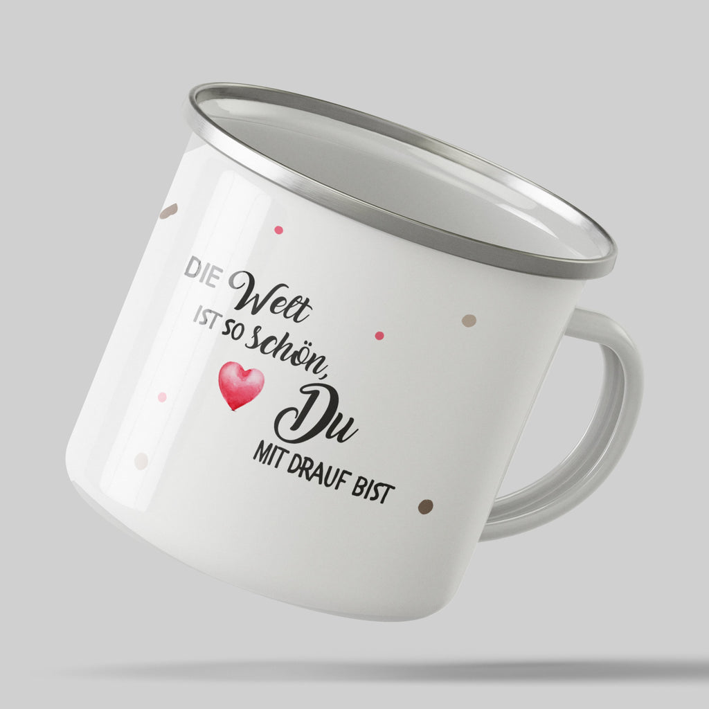 Emaille Tasse Die Welt ist so schön Du mit Name personalisiert & Motiv | Geschenkidee (7477) - von Mikalino