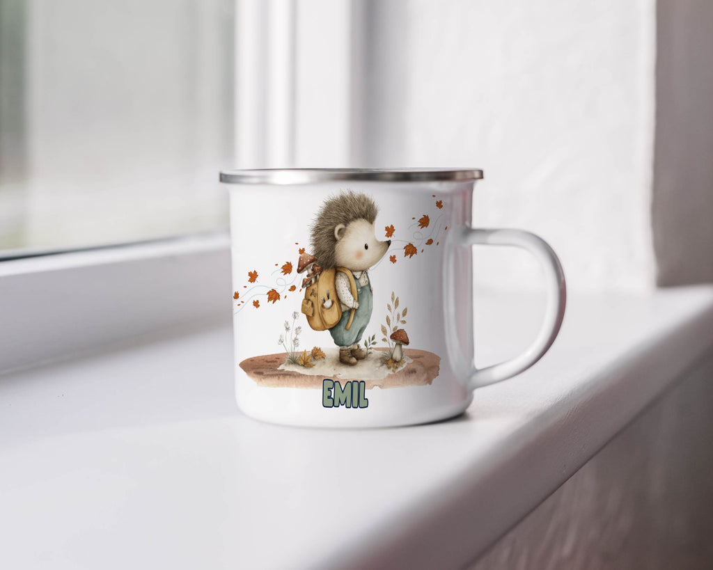 Cute Hedgehog with Backpack Enamel Mug product