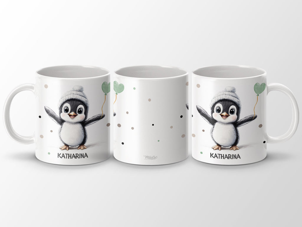 Keramik Tasse mit Wunschname Pinguin - von Mikalino